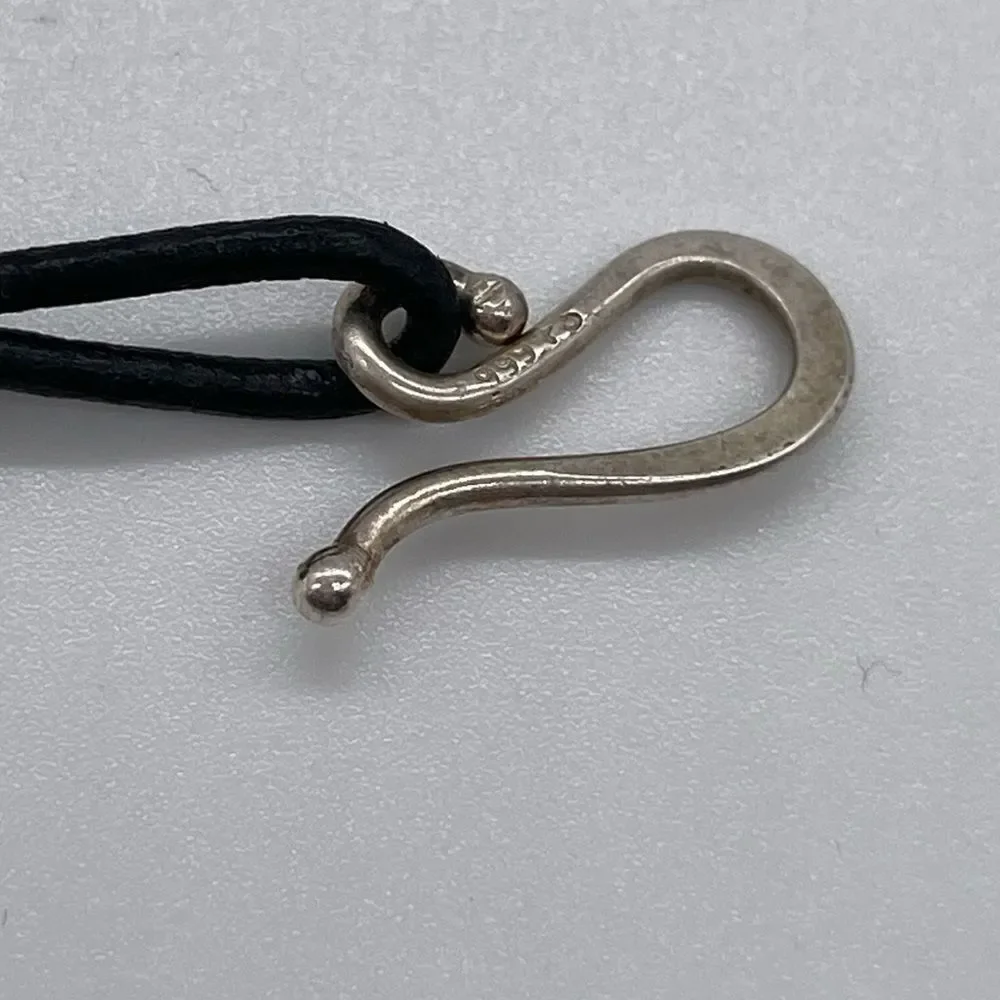 Leather and Onyx Stone with Sterling Silver S Clasp Choker Necklace